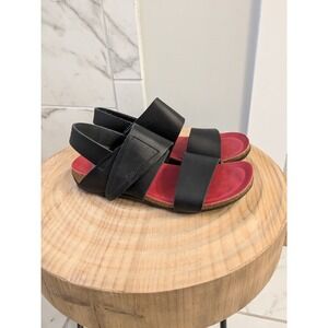 Loins Of Holland Black Leather Slingback‎ Sandals Red Footbed Comfort Sz 39//8.5